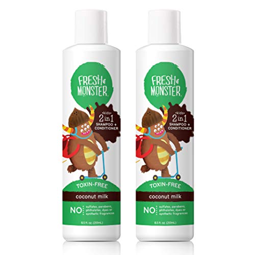 Fresh Monster Toxin-Free Hypoallergenic 2-in-1 Kids Shampoo & Conditioner, Coconut (2 Pack, 8.5oz each)