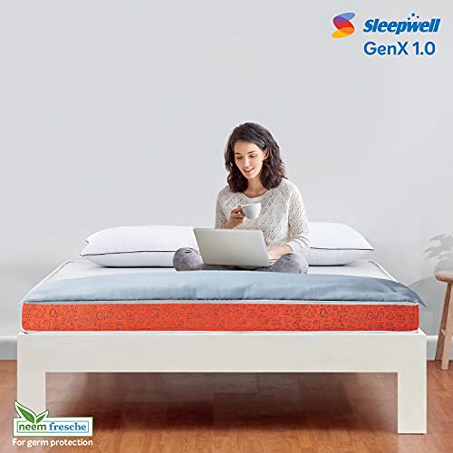Image of Sleepwell GenX 1.0, 5 Inch Double Bed Size, HR Foam Mattress with Free Pillow (Red, 72x48x5)