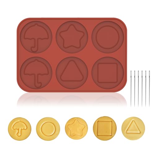Hewomate Korean Dalgona Squid Candy Game Making Kit with 6 Carving Needles Silicone Dalgona Cookies Mold 6 Shapes (2 Umbrella Designs Circle Star Triangle Square)
