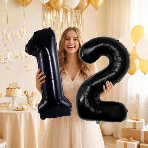 Image of YPSelected 32 Inch Large Foil Helium Number Balloon Birthday Wedding Party 0-9 (Black, 2)