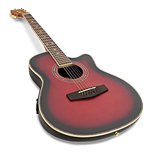 Guitare électro-acoustique Roundback de Gear4music Red avec accessoires - Les Beatles, Paul McCartney, John Lennon, RIngo Starr, George Harrison Guitare électro-acoustique Roundback de Gear4music Red avec accessoires – Image 6