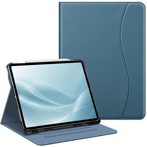 Image of Fintie Folio Case for iPad Air 13-inch (M3) 2025 / (M2) 2024, Multi-Angle Viewing Protective Stand Cover with Pencil Holder & Pocket, Auto Sleep /Wake, Ocean Blue