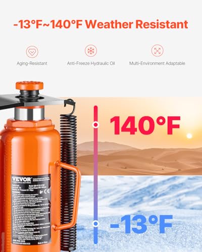 Image of VEVOR Air Hydraulic Bottle Jack, 12 Ton /26455 lbs Pneumatic Hydraulic Bottle Jack with 10.43''-19.88'' Lifting Range & Manual Hand Pump, for Pickup, Truck, RV, Auto Repair, Industrial Engineering