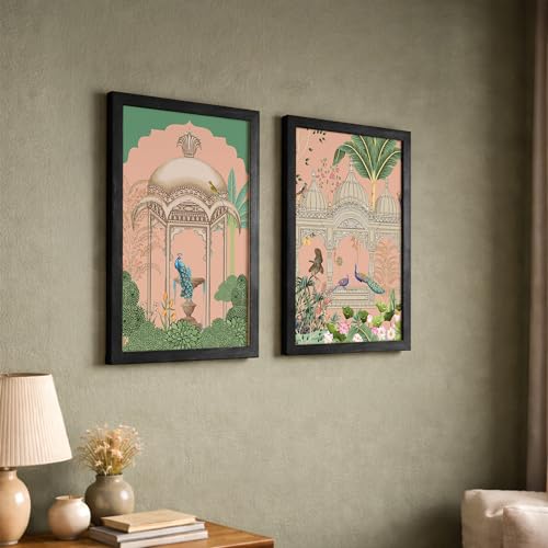 Image of NoWorries Pichwai art Wall Decor Wall frames for Home Decoration - Madhubani art Big Size Wall Painting for Wall Decoration - Set of 2 Traditional frames for dining room (Theme-traditional) (Synthetic Wood frame) (Leminated 300 GSM Pigment Digital Print) (framed, Multicolur) Set of 2