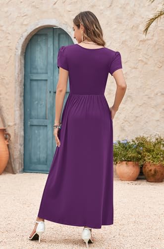 Image of AUSELILY Women's Summer Maxi Dresses Petal Sleeves Casual Empire Waist Long Dress with Pockets 2025 New