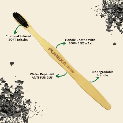 Image of Orthodontic Oral Care Combo | 2 Bamboo Orthodontic Toothbrushes for Braces with 3 Bamboo Tongue Cleaners | Activated Charcoal Soft Bristles