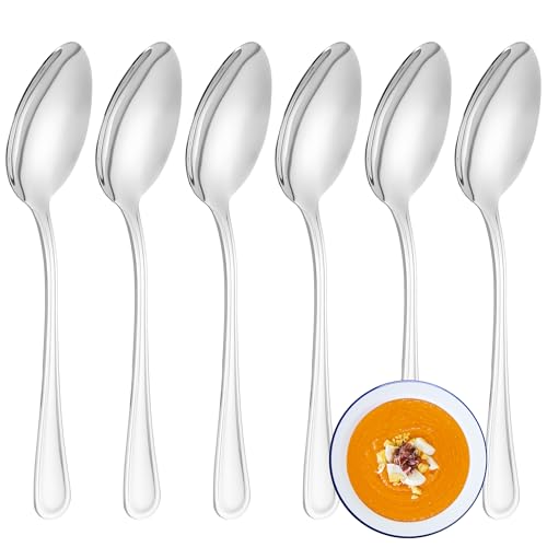 FAMILY Pack 6 Cuchara de Sopa 20x4.3CM Acero Inoxidable Diseño Línea, Elegancia y Funcionalidad para Cada Ocasión, Cubiertos de Alta Gama para Hogar y Restaurante