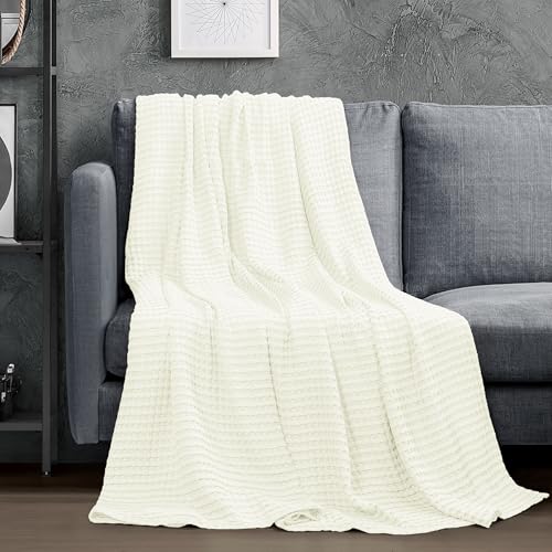 Image of Utopia Bedding 100% Cotton Waffle Weave Blanket King Size for Bed - Lightweight, Breathable Summer Blankets Soft and Cozy, Gifts for Women Home Room Decor (Ivory, 90x108 Inch)