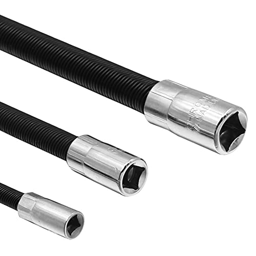 DAZZLEEX 3 piezas de varilla de extensión flexible eje cromado pulido llave de vaso negro Cover