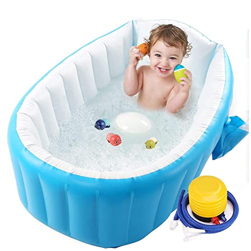 Bañera para Bebe Inflable Plegable de Viaje Ducha Para Niños Recién Nacidos (Azul)