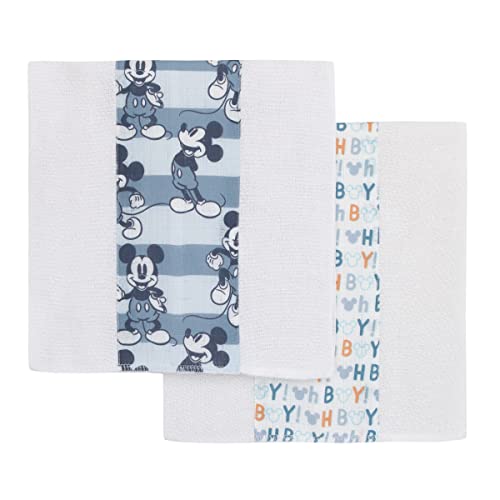 Disney Mickey Mouse Spucktücher aus 100 % Baumwolle, 25,4 x 50,8 cm, Blau, Weiß und Orange, 2 Stück