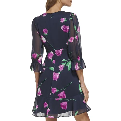 Image of DKNY Women's V-Neck Balloon Sleeve with Ruffle Hem