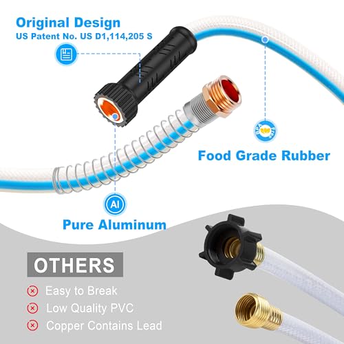 Image of RV Water Hose, 5 /8 inch Premium RV Drinking Water Hose for RV, Camping, Marine, Trailer and Truck, BPA Free, Anti-Kink and Leak-Free, Drinking Water Safe (White, 50FT)