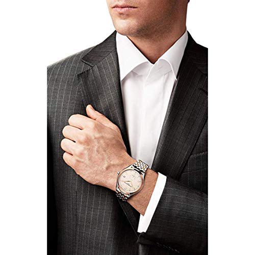 Baume & Mercier Clifton Two Tone Stainless Steel Mens Automatic Watch Sapphire Crystal - 41mm Analog Silver Face with Second Hand and Date - Swiss Made Self Winding Luxury Dress Watches For Men 101403