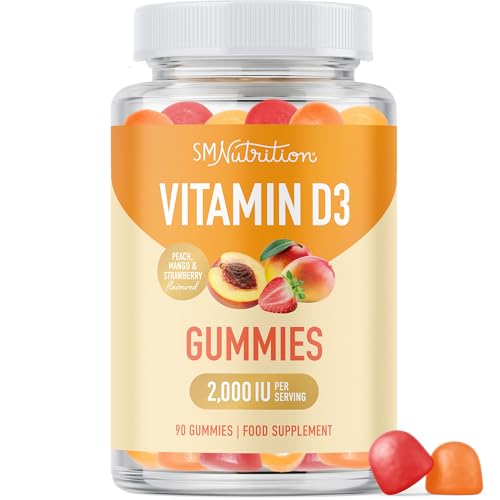 Vitamin D3 Gummies for Adults | 2000 IU (50mcg) Per Serving | Bone Health, Immunity, & Mood Support* | 1000 IU Per Gummy | Vegetarian, Gluten-Free, Third-Party Tested | 90 Gummies (45-Day Supply)