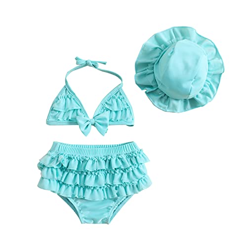 Yccutest Infant Baby Girl Flower Swimsuit 3Pcs Halter Triangle Tops Ruffle Bottoms Sun Hat Bikini Set Bathing Suit Swimwear