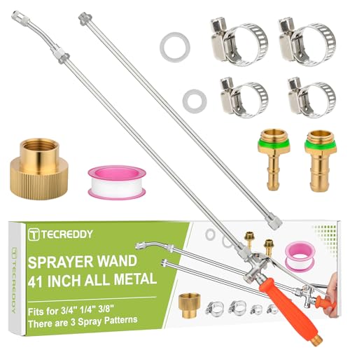Tecreddy Sprayer Wand Replacement 41 Inch All Metal Pump Sprayer Wand Replacement with Stainless Steel Tubes 1/4 3/8 Brass Barbs & 3/4 Garden Hose Joint Part for Weed Lawn Plants Careing Watering