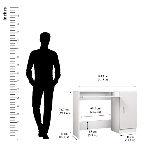 VIKI Engineered Wood Computer Table, Study Table, Desks with Door, Storage, Keyboard Tray for Adults/Students, Office Home | DZUKOU | Frosty White,... - Image 2