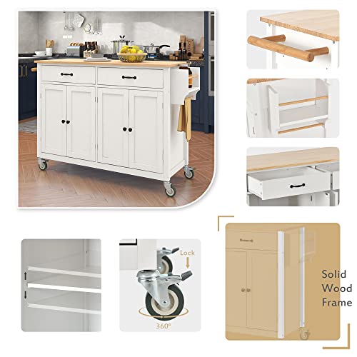 Lumisol Kitchen Cart With Wood Top, Rolling Mobile Storage Island Carts With Spice Rack, Towel Rack And Drawers (White) #TOP2