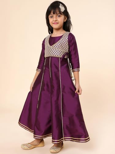 Image of A.T.U.N. (ALL THINGS UBER NICE) Girls Woven Design Gota Jacket Maxi Anarkali Gown