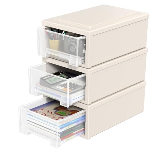 Afromy 6 Quart Stacking Chest Storage Schublade Box, Desktop Stacking Frontbox Unit, 3 Packs