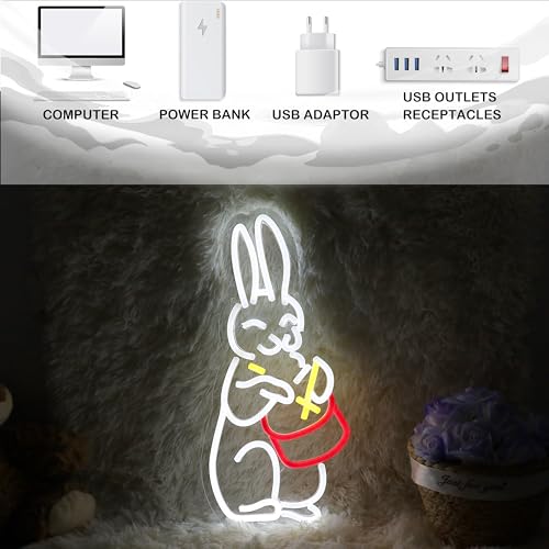 Image of Rabbit Play Drum Music Neon Sign Bunny LED Neon Light Up Sign for Music Room Wall Decor Window Lights Holiday Gift 7.8 inchx15.6 inch