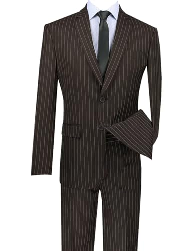 Mens Striped Suit 2 Piece Formal Slim Fit Blazer Sport Coat 2 Button Jacket Pinstripes Pants Business Set