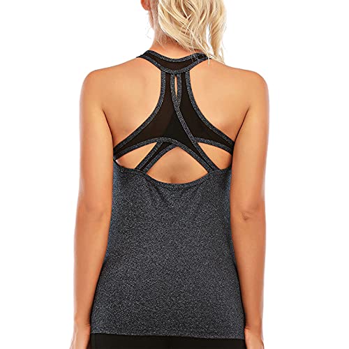 Image of Women's Padded Sports Bra Removable Strappy Longline Yoga Tank Top Workout Crop Criss Cross Back Fitness Top, Light Grey No Bra, X-Large