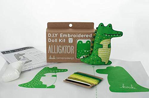 Image of Kiriki Press DIY Embroidery Doll Kit - Skill Level 2 - Beginner to Advanced Embroidery Kits for Adults Teens (3 Skill Levels) Animal Embroidery Kit - Screen Printed Pattern (Alligator - Level 2)