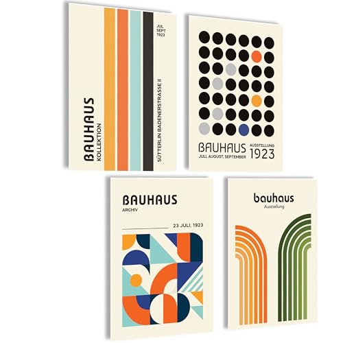 Mojoliving Bauhaus - Ensemble de panneaux décoratifs pour la chambre, design de tableaux, décoration de salon, style vintage, pour la chambre