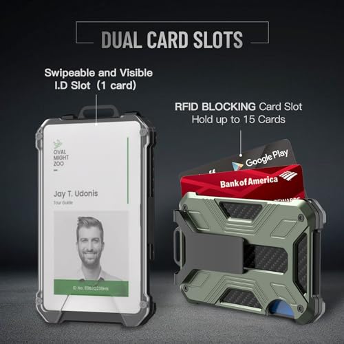 Image of Minimalist Wallet for Men - Slim Aluminum RFID Blocking Credit Card Holder, ID Badge Holder, Money Clip, Army Green