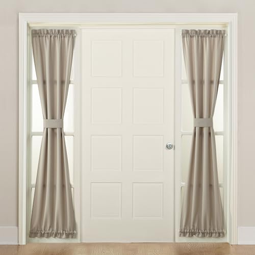 Sun Zero Barrow Energy Efficient Rod Pocket Door Sidelight Curtain Panel, 26' x 72', Stone