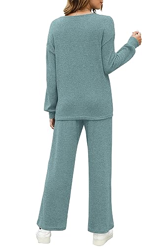 WIHOLL Womens Sweatsuits Sets Long Sleeve Crewneck Top Wide Leg Pants Two Piece Outfits4