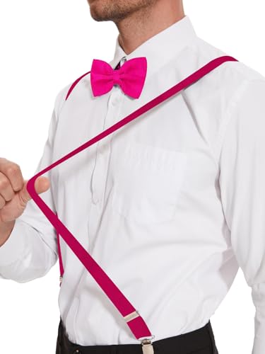 Image of habibee Suspenders and Bow Tie Set for Men, Adjustable Elastic Braces with Y-Back, Diverse Colors, Strong Clips