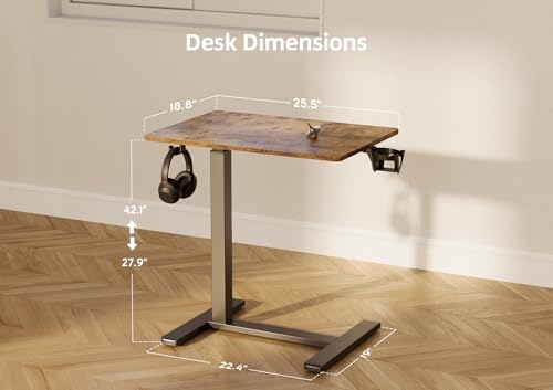 Image of Claiks Mobile Rolling Desk Small Portable Laptop Cart Bedside, 28 inch Brown