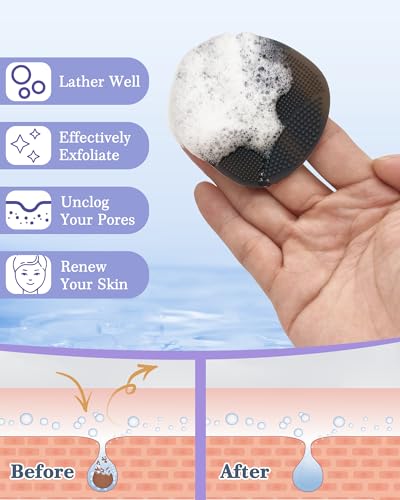 Manmihealth Silicone Back Scrubber (Thick Bristles) & Bath Glove & Face Brush Set(3PCS), Super-Exfoliating & Lathering Body Scrubber, Shower Brush, Face Scrubber Combination, with a Free Hook.(Black)