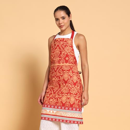 Image of ishro home Premium Apron for Kitchen Cotton | Luxury Kitchen Apron with Large Front Pocket | Adjustable Fit | Stain-Resistant, Machine Washable |