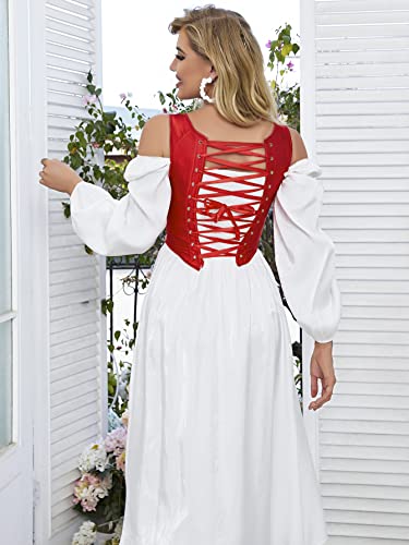 Image of Dreay Womens Vintage Asymmetrical Hem Overbust Corset Tie Front Lace-up Back Bustier Shapewear Top