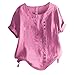 Produktbild KIMODO Leinen Bluse Damen Retro Sommer Übergröße Druckknöpfe Baumwolle T Shirts O-Ausschnitt Langarm Kurzarm Loose Rundhals Oberteile Tops (Pink, 5XL)