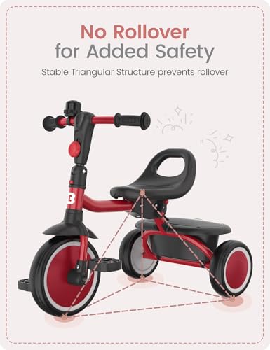 Image of besrey Toddler Tricycle with Bell, Kids Tricycle Age 18 Months to 5 Years, Kids Trike, Toddler Bike for 1.5-5 Year Olds, Baby Trike, Gifts & Toys for Boys & Girls, Red