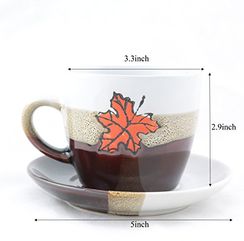Cloud&beach Ceramic Tea Set 15-piece White Brown and Red ,Maple Leaf Pattern,set of 6,606B2-B(set)
