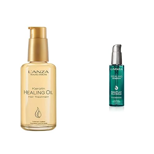 L'ANZA Aceite curativo de queratina para el tratamiento del cabello, 3.4 onzas líquidas y suero de seda de planta de neem fuerza curativa, 3.4 onzas