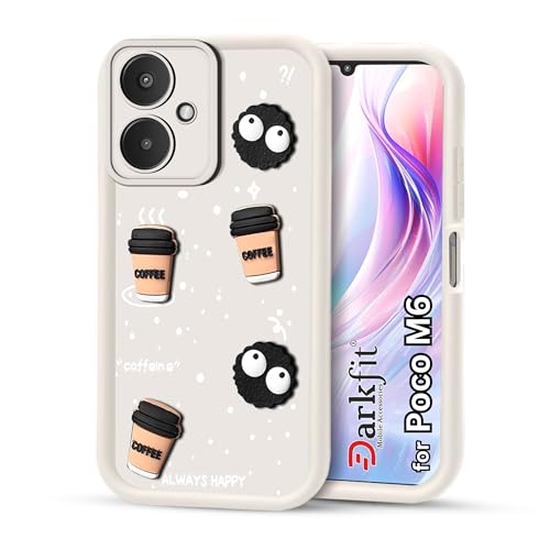 Image of Back Case Cover Compatible with Poco M6 5G | Cute Fun Cartoon Ball 3D Coffee Silicone Case | Body Protection | Camera Protection | Shock Proof | Color White | Pack of 1