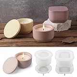 2 Pack Round Square Storage Jar Mold with Lids for Home Decor, Candle Holder Molds, Flower Pot Vase Concrete, DIY Plaster Cast Cement Rings Jewelry Storage Box Mold