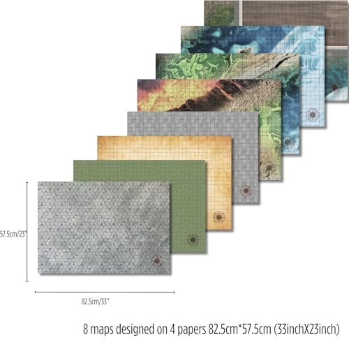 DND Map D&D 5E Grid 4Mat 8Scenarios w/Dry-Erase Pens&AOE Spell Template 23x33Double-Side Dungeons and Dragons Starter Set Matt Gift for TTRPG BattleGames Pathfinder Players DM Accessory