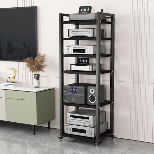 Meuble stéréo en bois et métal à 4 niveaux pour équipement hifi et vidéo