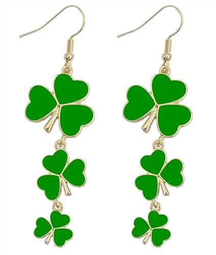 St Patricks Day Shamrock Earrings for Women,Trendy Green Irish Clover Dangle Earring Accessories for Women Pattys Jewelry