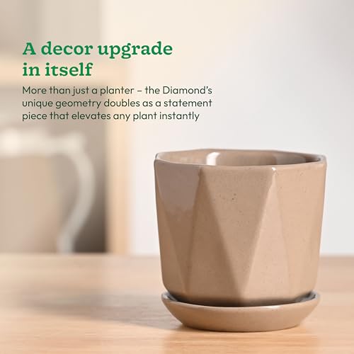 Image of UGAOO Diamond Ceramic Flower Pot for Indoor Plants, 4 Inch - Curtain Brown