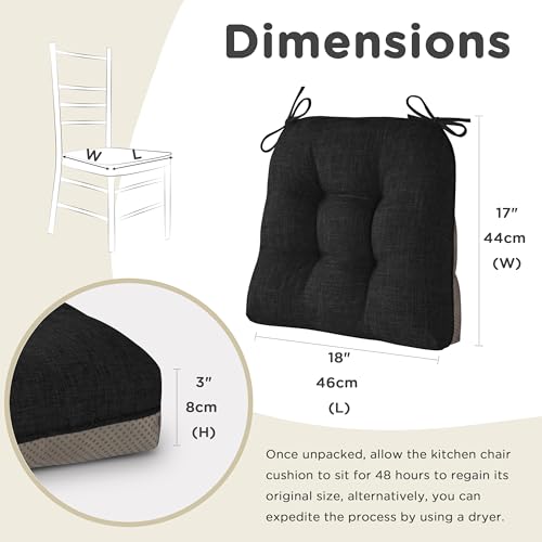 Image of AddGrace Chair Cushions for Dining Chairs Set of 2 Kitchen Seat Cushions with Ties and Non Slip Backing Tufted Indoor Seat Pad for Kitchen Dining Room 18 inch x 17 inch x 3 inch Black