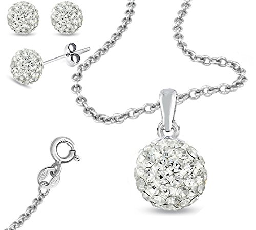 FANTOM 925 Sterling Silver Jewelry Bead Set 2.00 Carat Total Earrings,2 Carat Pendant,18 Inch Rolo Chain
